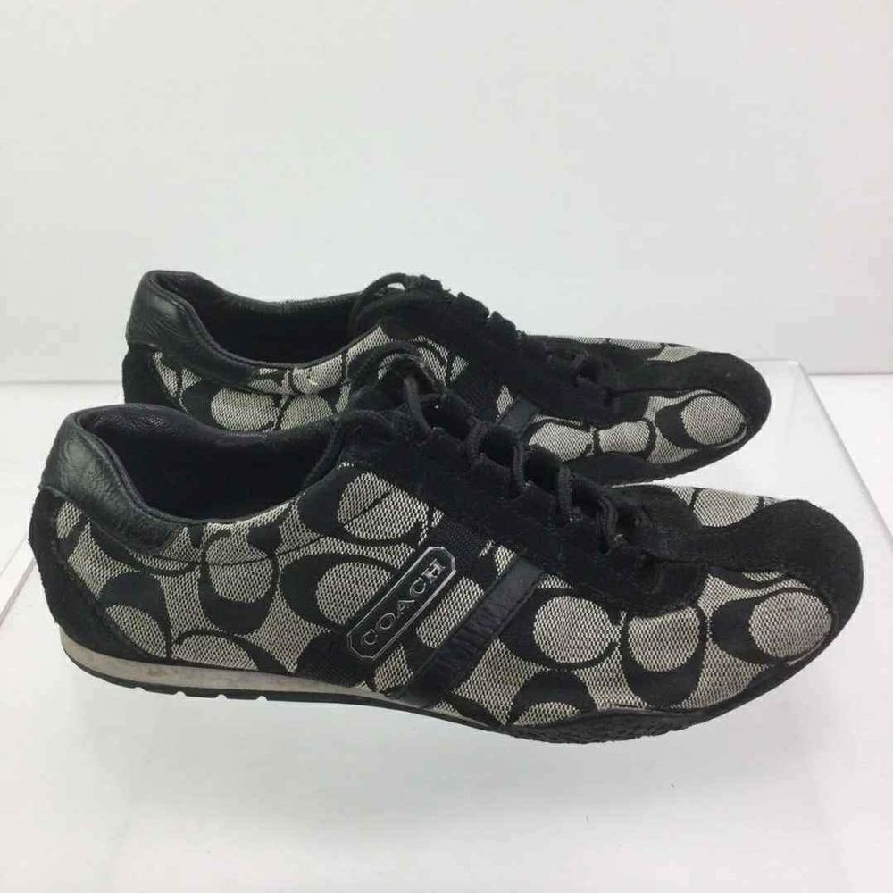 Coach Designer Gray Black Jacquard Suede Trim Sneakers Tennis Shoes 6.5 - 7